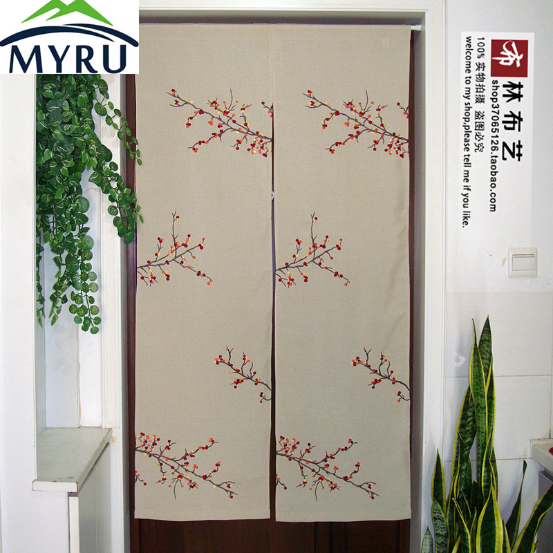 MYRU Ϻ  ڼ  Ŀư ǳ     Ŀư/MYRU Japanese modern  embroidery door curtain  Feng Shui garden half curtain Cherry blossoms door curtain